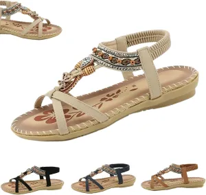2024 New Women's Elegant Rhinestone Butterfly Flat Sandals, Citadel Sandals, Bohemian Fashion Non-Slip Orthopedic Sandals