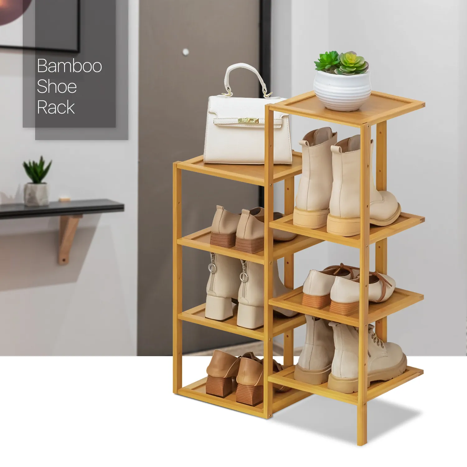 21" Twin Stand Shoe Rack - Natural