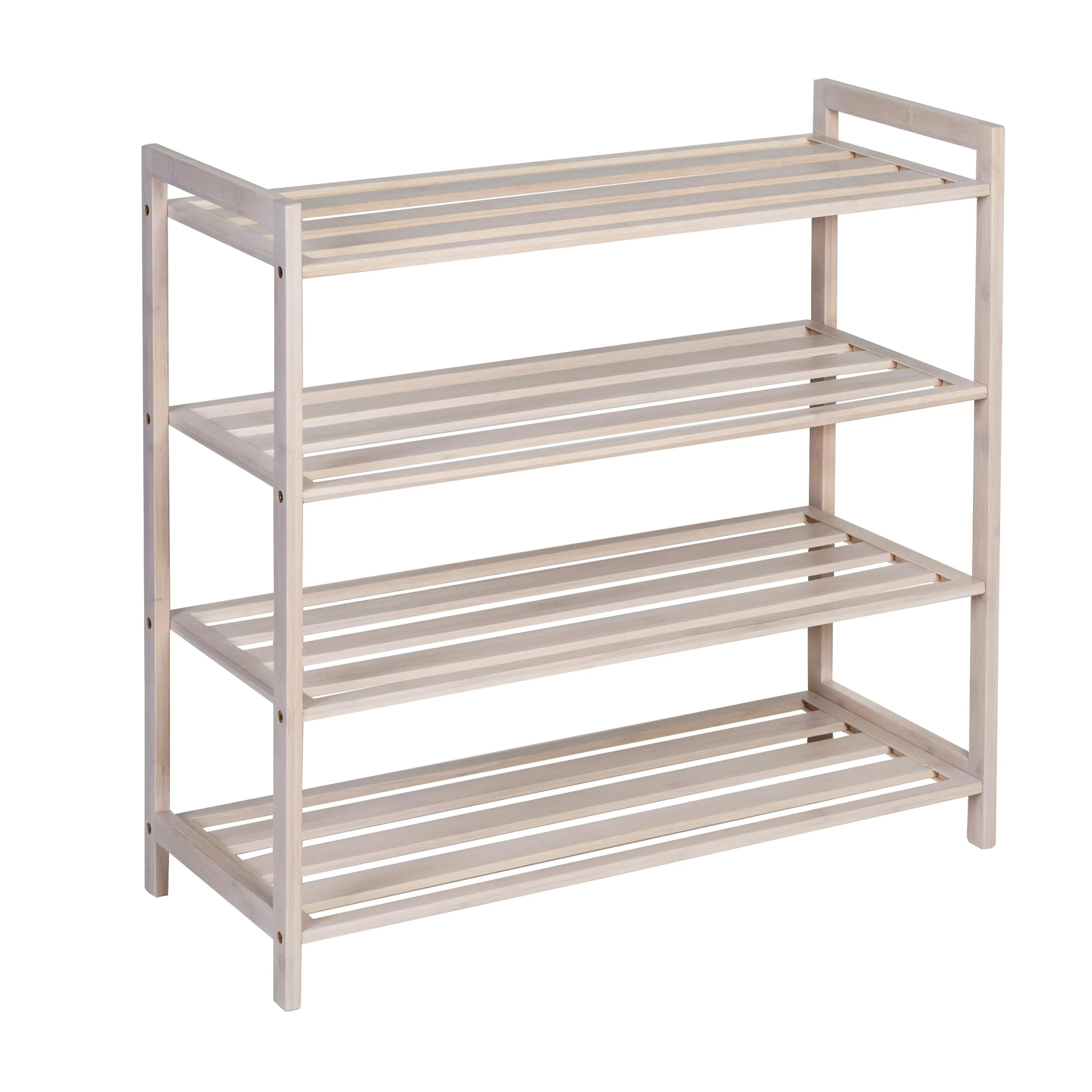 4-Tier White Bamboo Shoe Rack