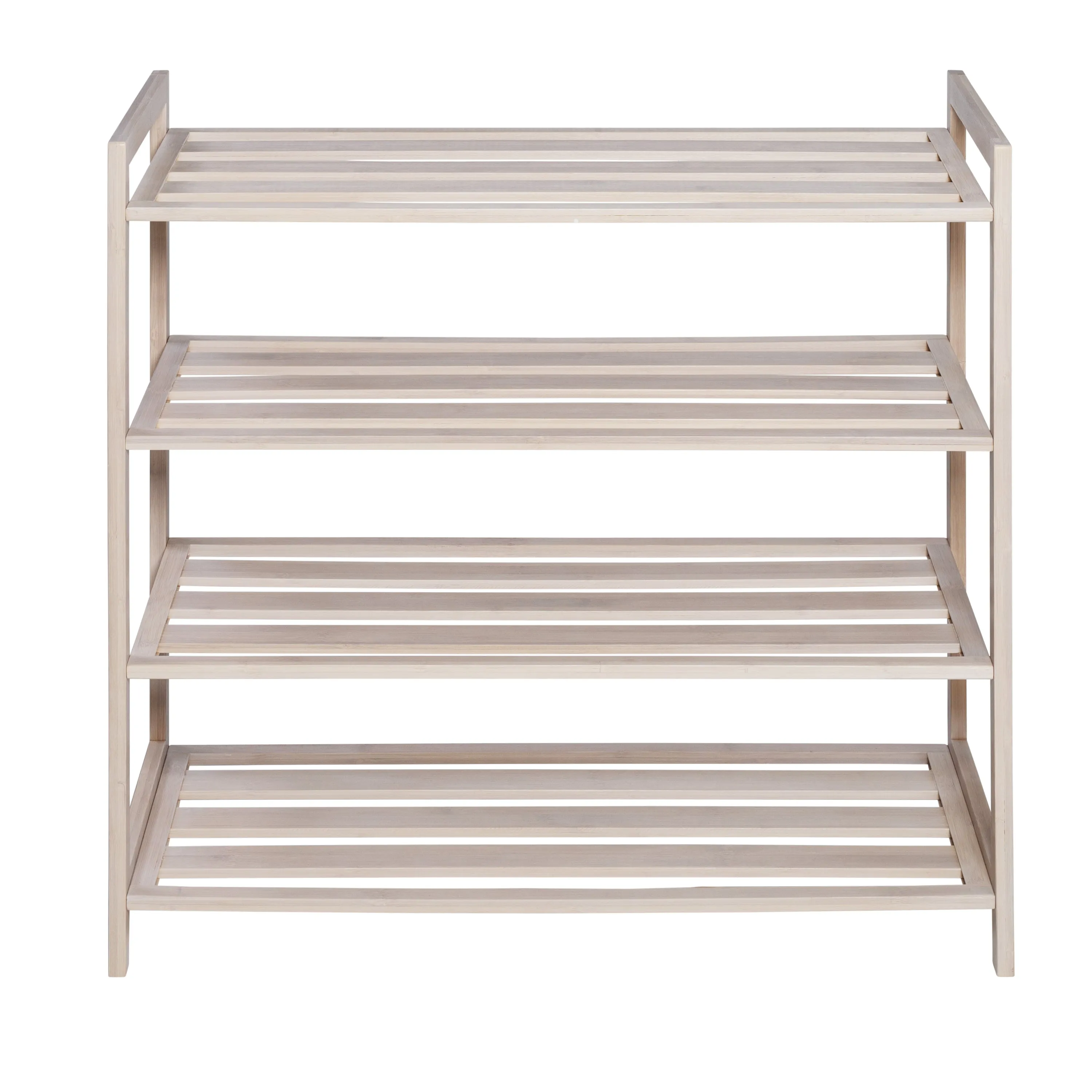 4-Tier White Bamboo Shoe Rack