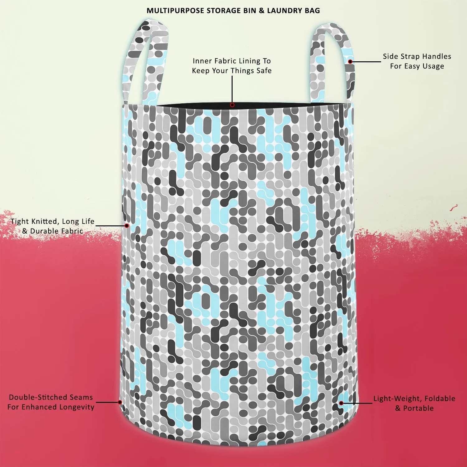Abstract Geometric D2 Foldable Open Storage Bin | Organizer Box, Toy Basket, Shelf Box, Laundry Bag | Canvas Fabric