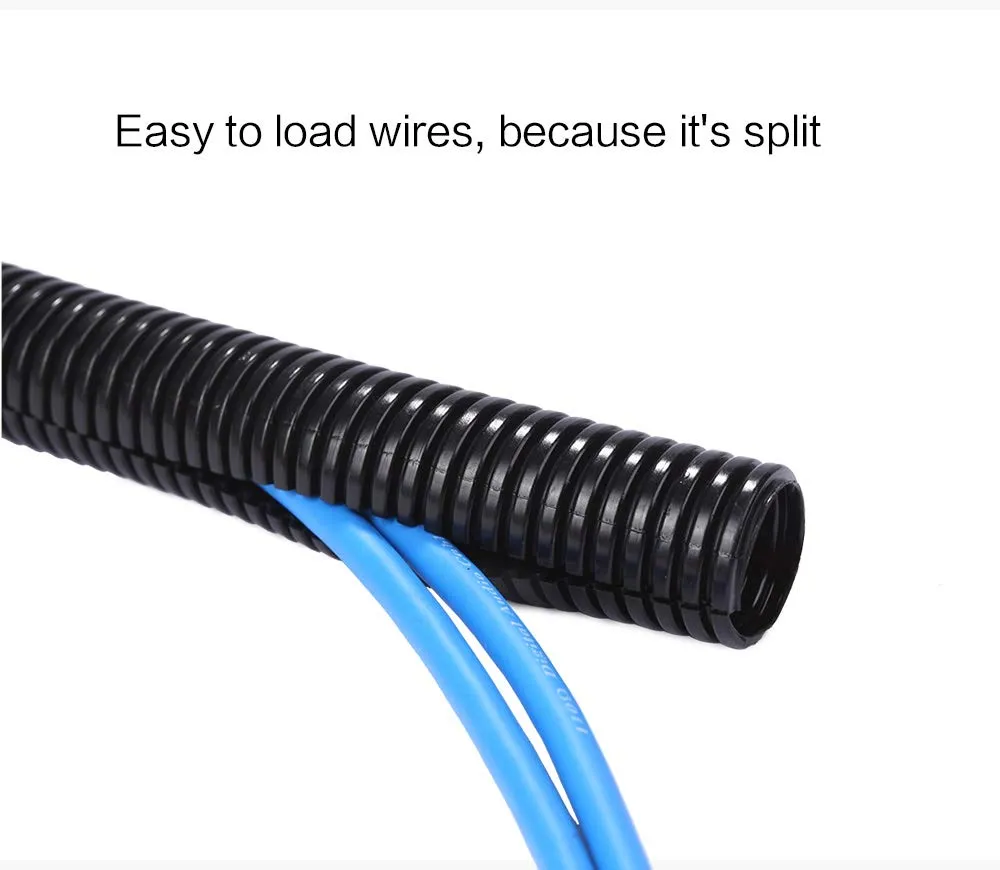 Alex Tech 10ft-1/4" 10ft-3/8" 10ft-1/2" Split Wire Loom Tubing Wire Conduit – Black