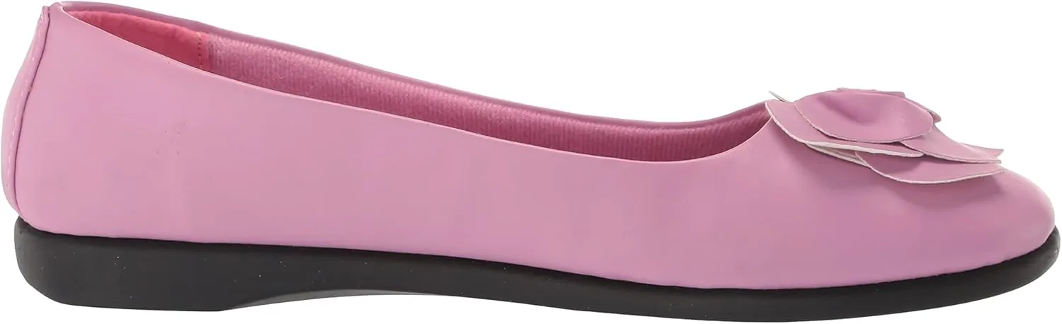 AmeriMark Classic Women Slip-On Rose Ballet Flat  Ladies Comfortable No-Skid Arch Support Dress Shoe with Floral Accents