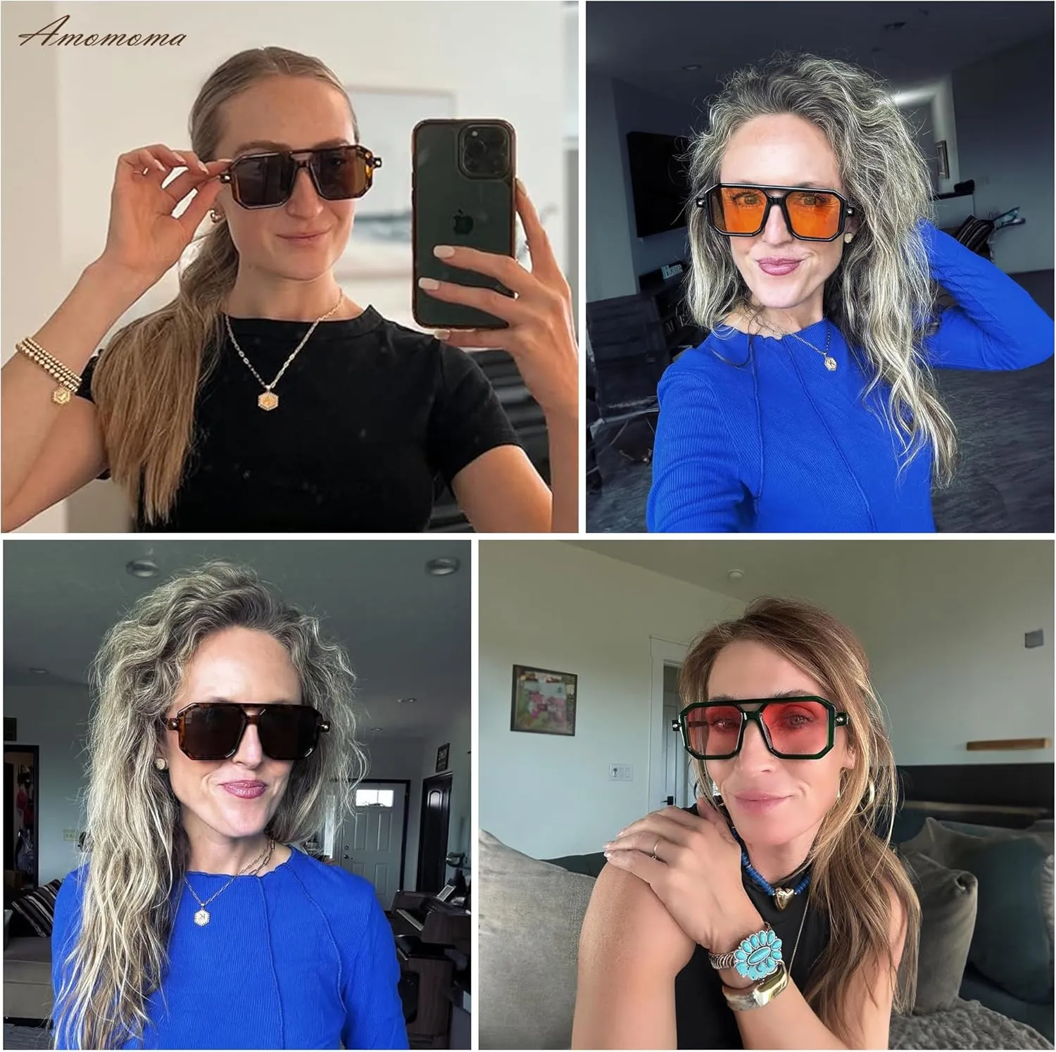AMOMOMA Vintage Square 70s Flat Aviator Sunglasses for women Classic Retro Stylish Frame UV400 Sun glasses AM6643