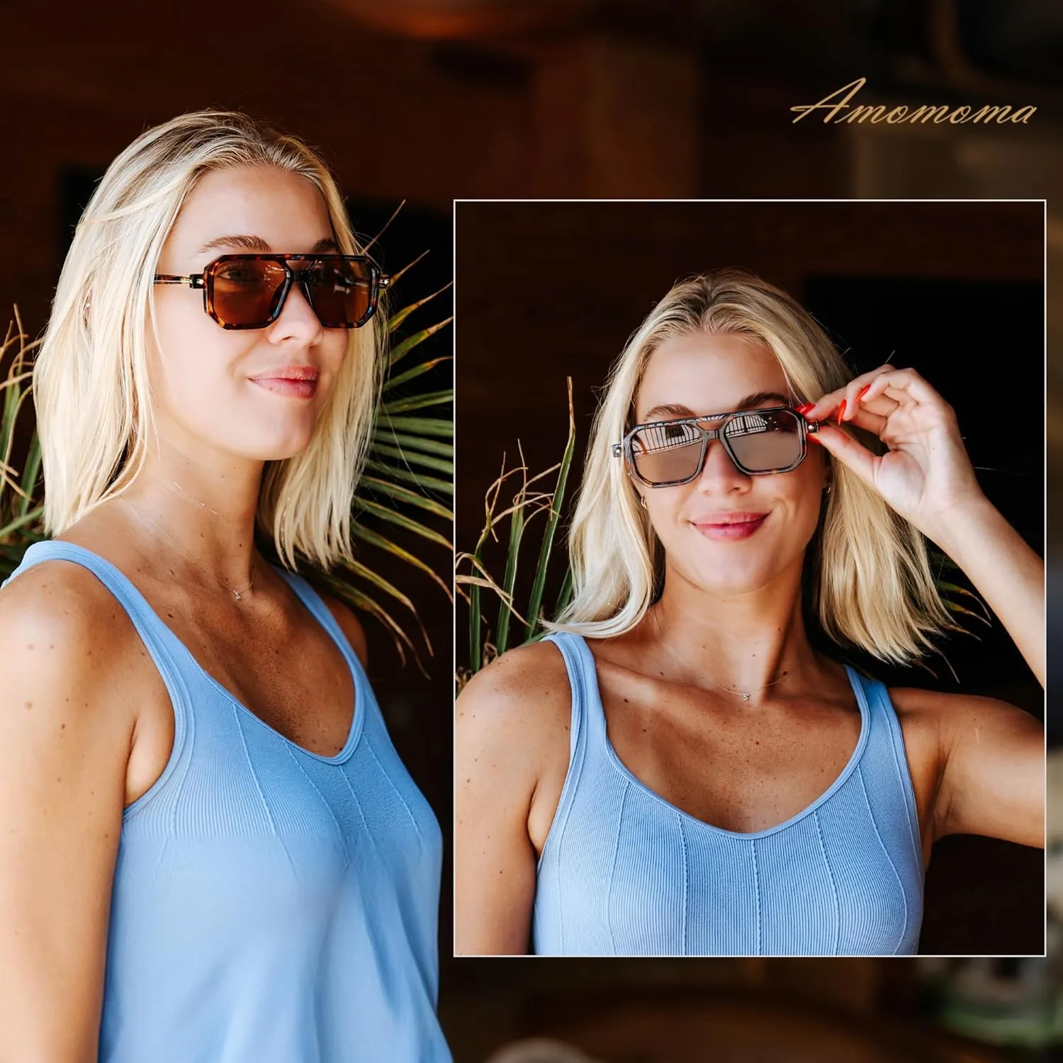 AMOMOMA Vintage Square 70s Flat Aviator Sunglasses for women Classic Retro Stylish Frame UV400 Sun glasses AM6643