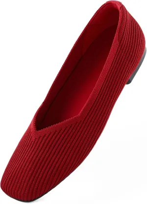 Arromic Flats Shoes for Women, Square Toe Ballet Flats Shoes, Washable Comfortable Knit Flats for Women, Soft Slip on Black Flats for Dressy Wedding Work Office Casual