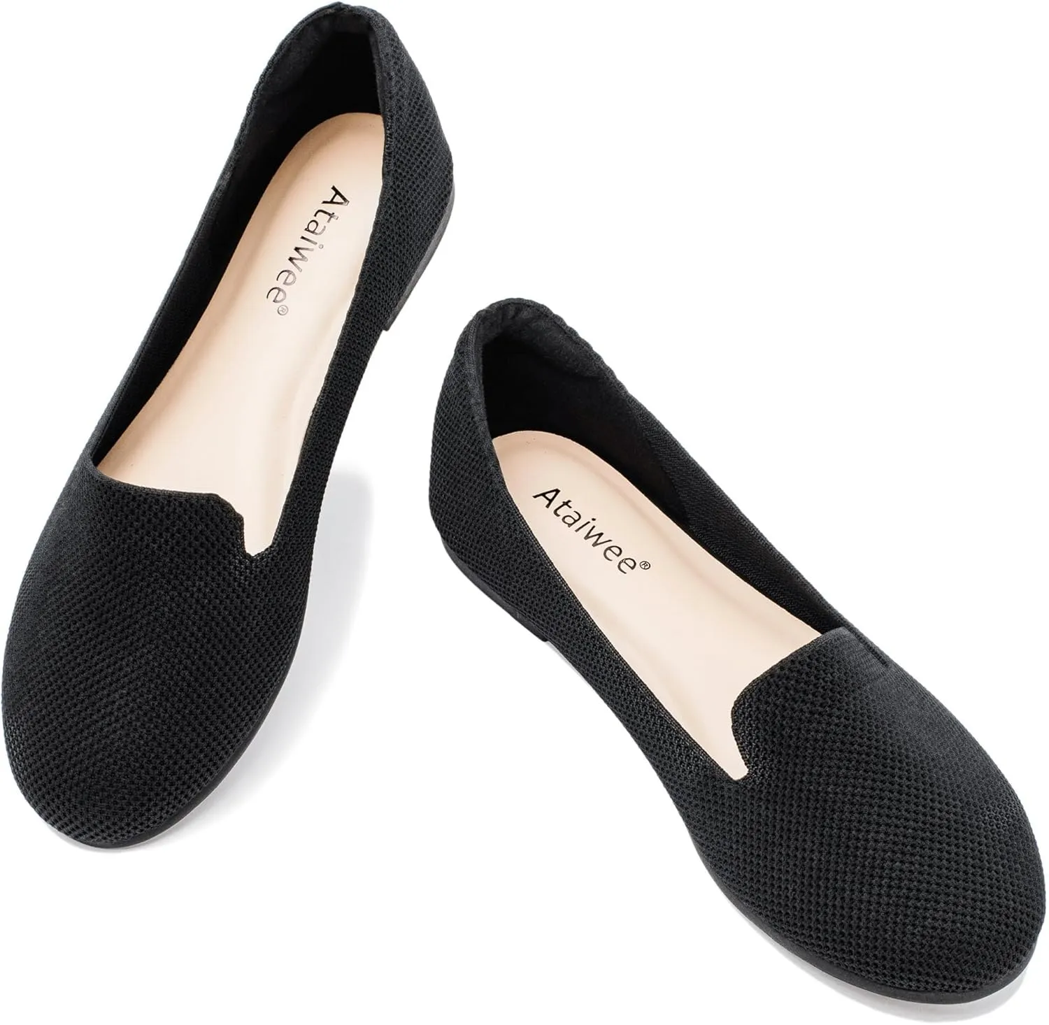 Ataiwee Women's Wide Width Flat Shoes - Casual Round Toe Breathable Plus Size Comfortable Non-Slip Loafers.