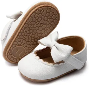 Baby Girls Soft Princess Dress Flats Shoes Infant Wedding Mary Jane Anti-Slip First Walker Newborn Shoe Baptism Christening Texture Sole Sneaker Shoes