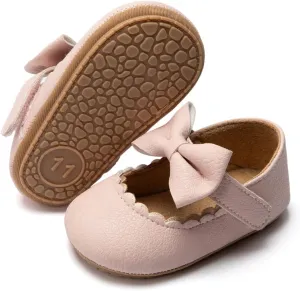 Baby Girls Soft Princess Dress Flats Shoes Infant Wedding Mary Jane Anti-Slip First Walker Newborn Shoe Baptism Christening Texture Sole Sneaker Shoes