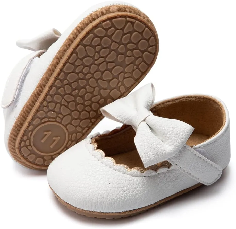 Baby Girls Soft Princess Dress Flats Shoes Infant Wedding Mary Jane Anti-Slip First Walker Newborn Shoe Baptism Christening Texture Sole Sneaker Shoes