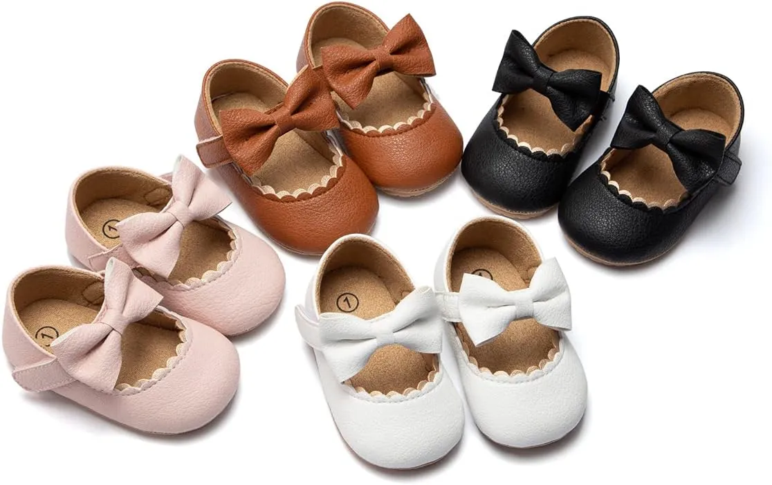 Baby Girls Soft Princess Dress Flats Shoes Infant Wedding Mary Jane Anti-Slip First Walker Newborn Shoe Baptism Christening Texture Sole Sneaker Shoes