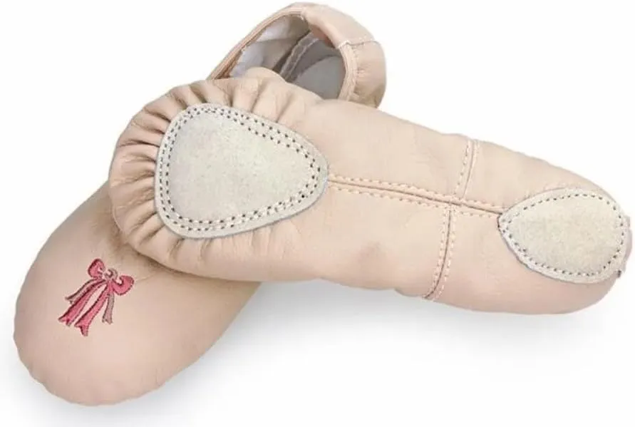 Ballet Dance Shoes for Girls Split Sole Embroidered Bow Design Toddler Little Girls