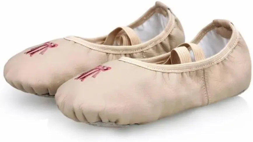 Ballet Dance Shoes for Girls Split Sole Embroidered Bow Design Toddler Little Girls