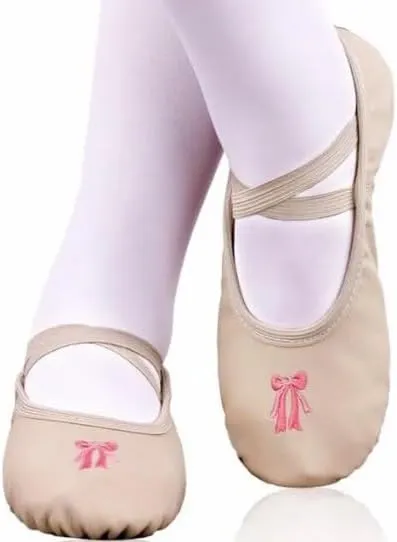 Ballet Dance Shoes for Girls Split Sole Embroidered Bow Design Toddler Little Girls