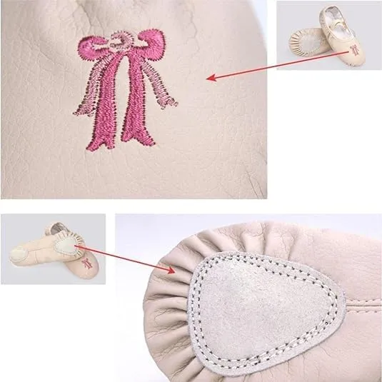 Ballet Dance Shoes for Girls Split Sole Embroidered Bow Design Toddler Little Girls