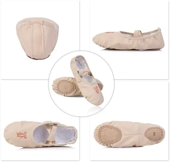 Ballet Dance Shoes for Girls Split Sole Embroidered Bow Design Toddler Little Girls