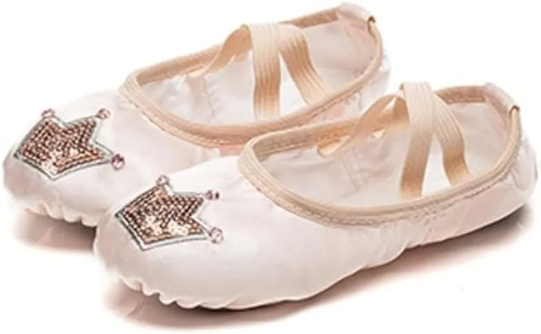 Ballet Dance Shoes for Girls Split Sole Embroidered Crown Design