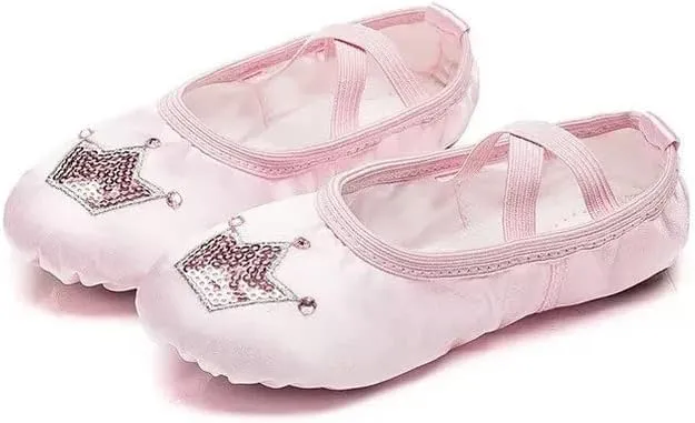 Ballet Dance Shoes for Girls Split Sole Embroidered Crown Design