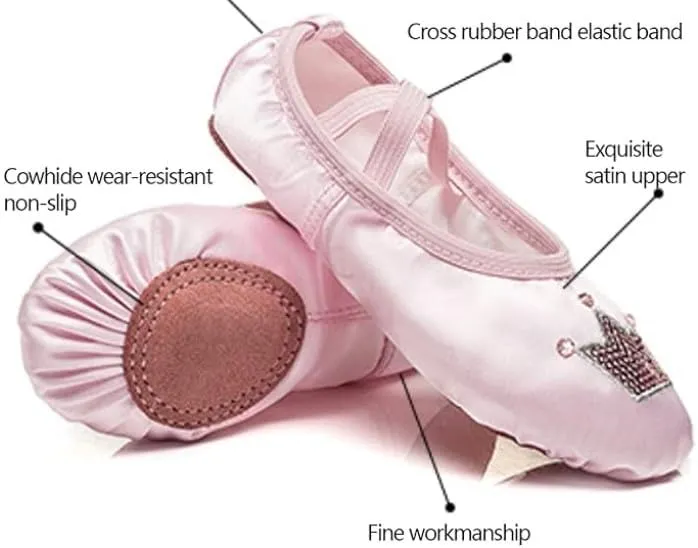 Ballet Dance Shoes for Girls Split Sole Embroidered Crown Design
