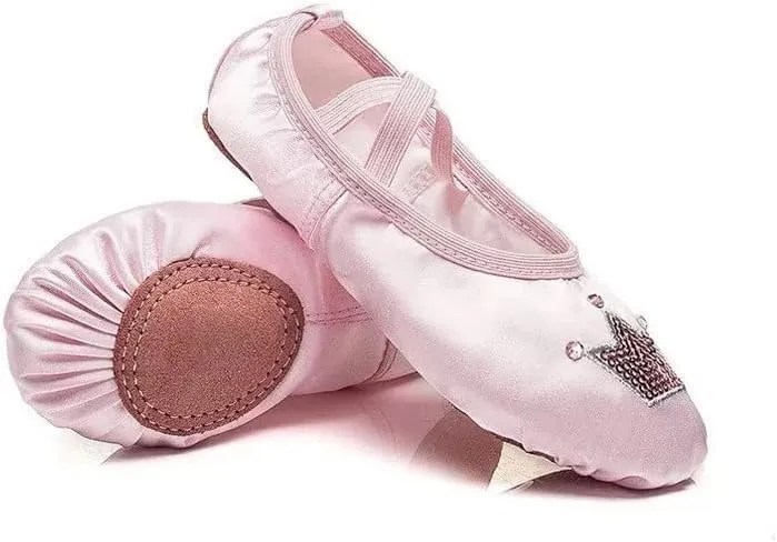 Ballet Dance Shoes for Girls Split Sole Embroidered Crown Design
