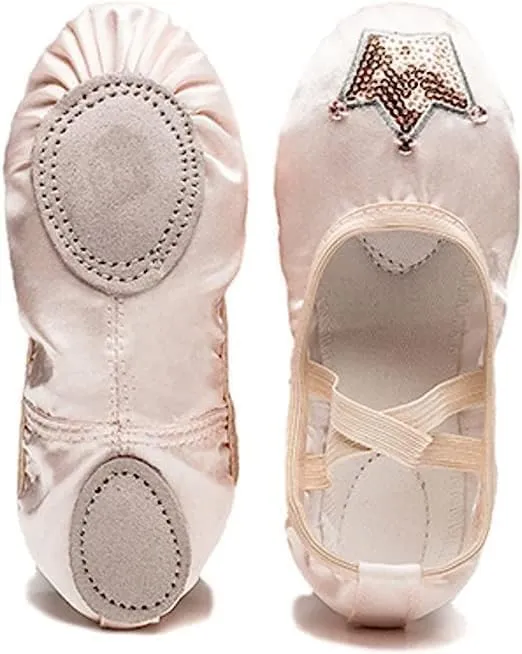 Ballet Dance Shoes for Girls Split Sole Embroidered Crown Design