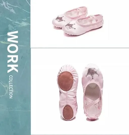 Ballet Dance Shoes for Girls Split Sole Embroidered Crown Design