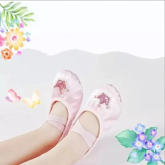 Ballet Dance Shoes for Girls Split Sole Embroidered Crown Design
