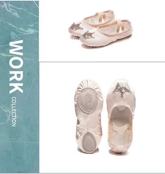 Ballet Dance Shoes for Girls Split Sole Embroidered Crown Design