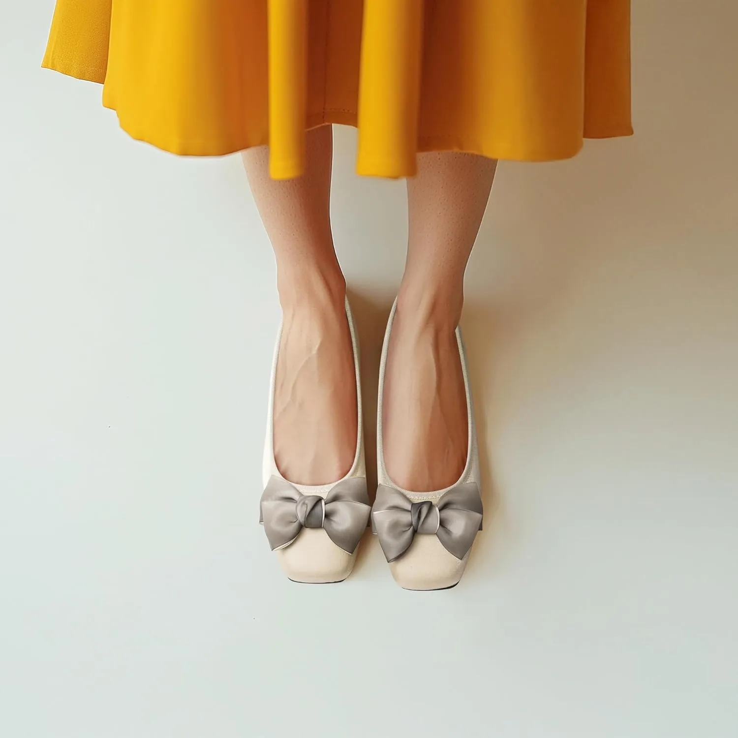 Ballet Flats for Women ; Square Toe Mary Jane Flats ; Satin Material Ballet Shoes ; Bowknot Elegant Dressy Women Shoes