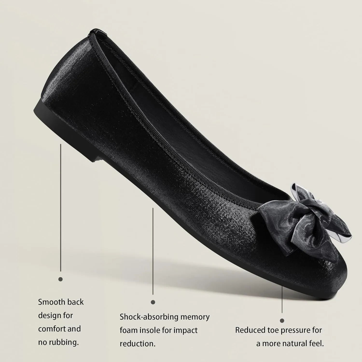 Ballet Flats for Women ; Square Toe Mary Jane Flats ; Satin Material Ballet Shoes ; Bowknot Elegant Dressy Women Shoes