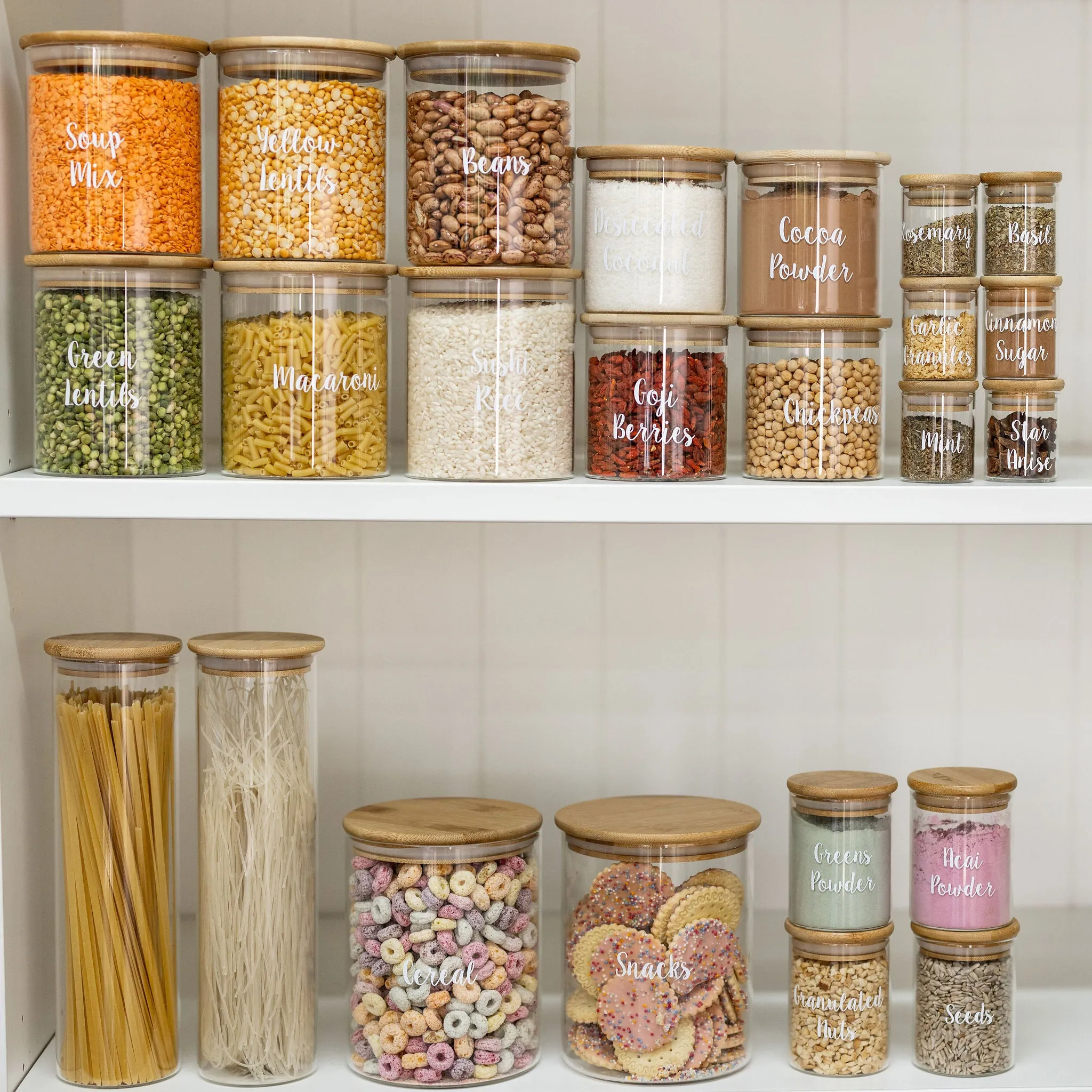 Bamboo Glass Jars Large Pantry Container Pack