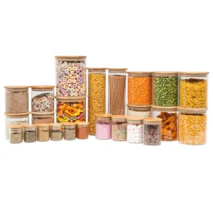 Bamboo Glass Jars Large Pantry Container Pack