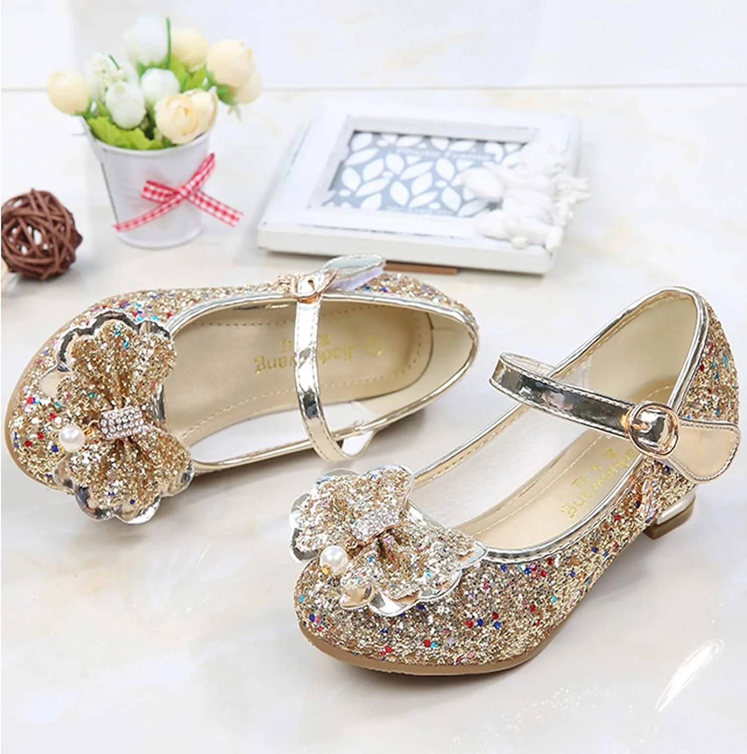 Cadidi Dinos Girls Dress Shoes Wedding Party Heel Mary Jane Princess Flower Shoes (Toddler/Little Kid/Big Kid)