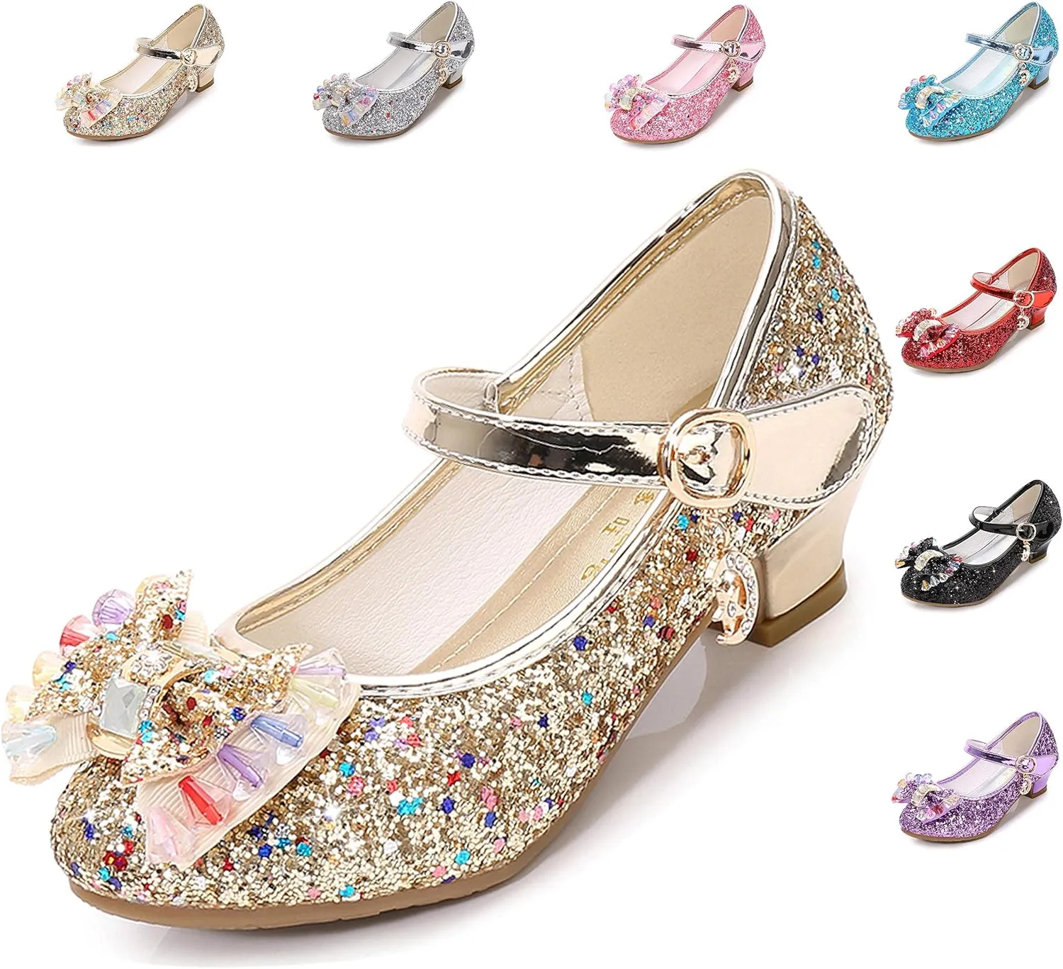 Cadidi Dinos Girls Dress Shoes Wedding Party Heel Mary Jane Princess Flower Shoes (Toddler/Little Kid/Big Kid)