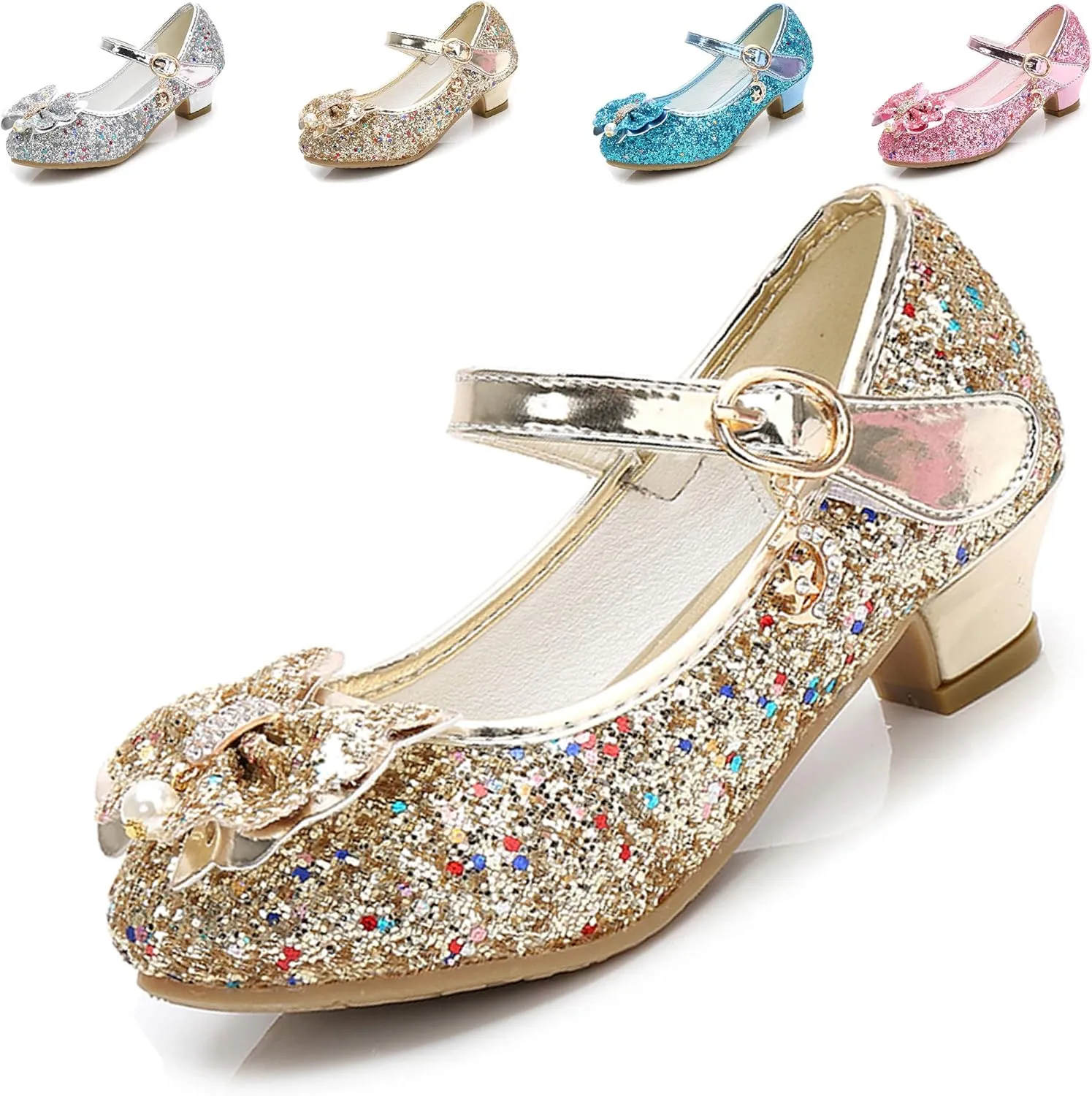 Cadidi Dinos Girls Dress Shoes Wedding Party Heel Mary Jane Princess Flower Shoes (Toddler/Little Kid/Big Kid)