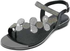 CARETOO Women's Bohemia Flat Sandals, Ladies Summer Beach T-Strap Flip Flop Sparkling Rhinestone Walking Shoes Casual
