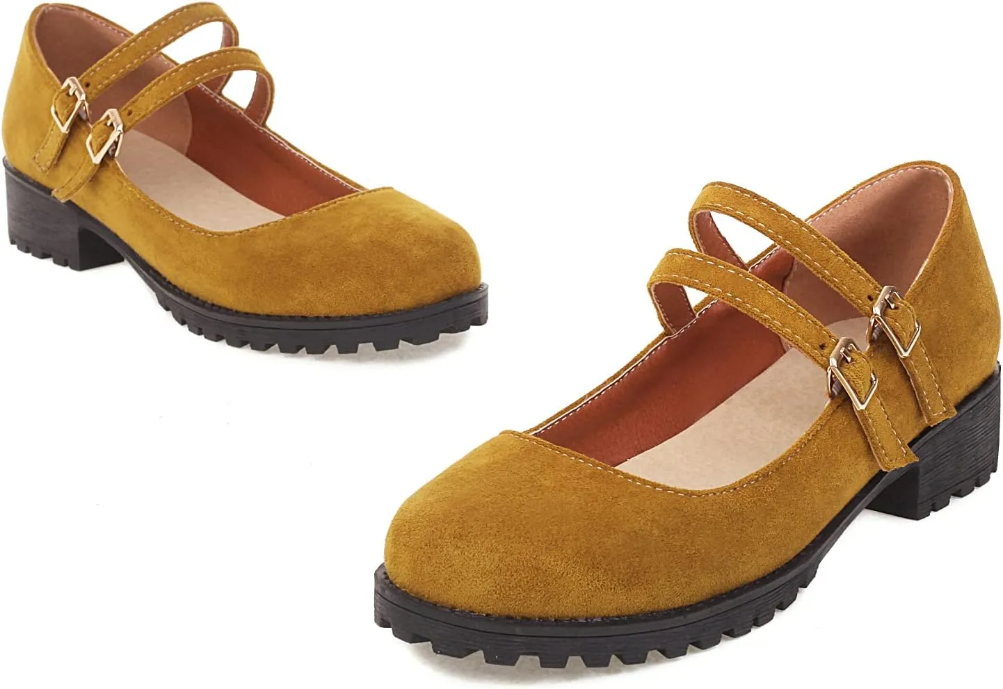CosyFever Womens DC411 Mary Jane Chunky Low Cut Uppers Imitated Suede Flats