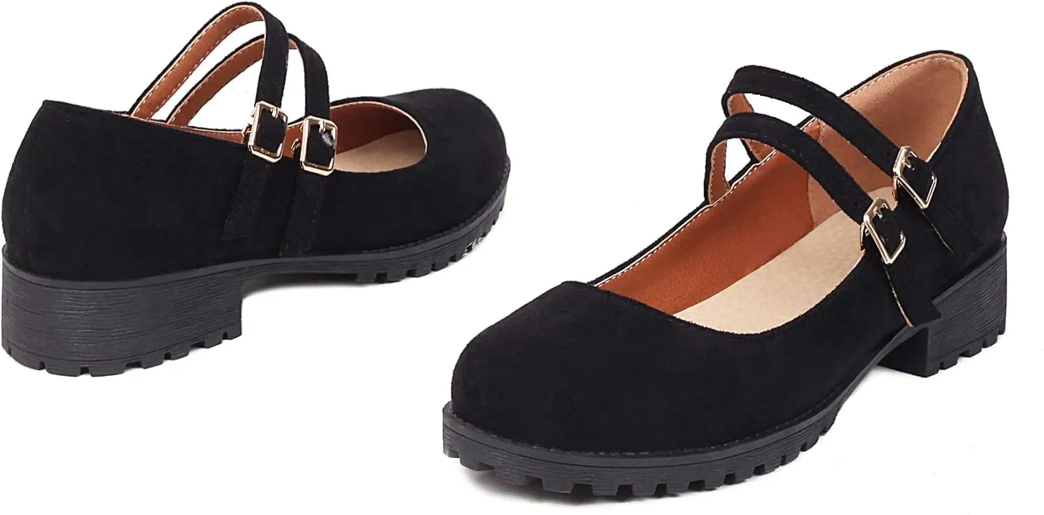 CosyFever Womens DC411 Mary Jane Chunky Low Cut Uppers Imitated Suede Flats