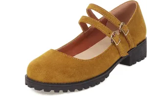 CosyFever Womens DC411 Mary Jane Chunky Low Cut Uppers Imitated Suede Flats