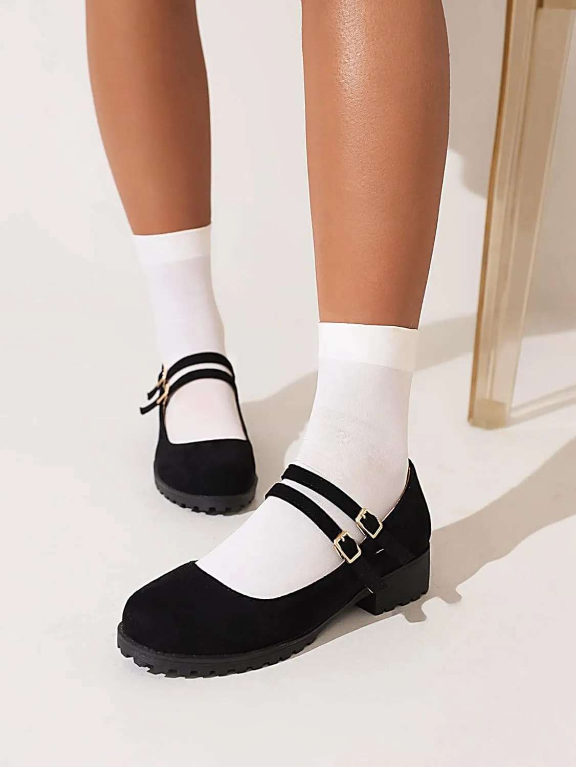 CosyFever Womens DC411 Mary Jane Chunky Low Cut Uppers Imitated Suede Flats