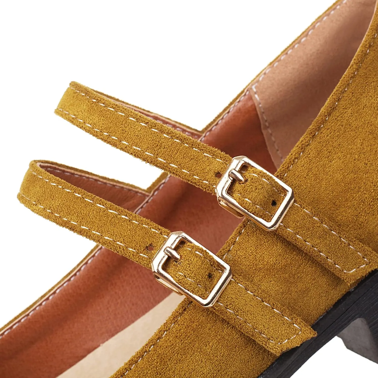 CosyFever Womens DC411 Mary Jane Chunky Low Cut Uppers Imitated Suede Flats