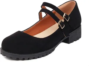 CosyFever Womens DC411 Mary Jane Chunky Low Cut Uppers Imitated Suede Flats