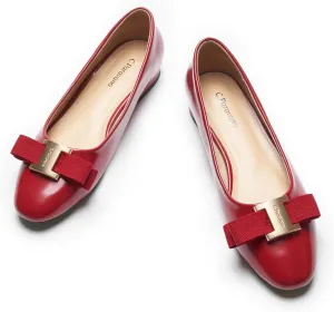 C.Paravano Women's Ballet Flats | Round Toe Bow Accent Shoes with Metallic Buckle | Soft Leather Slip-Ons for Work Commute, Office & Date NightsEvening Events, Business Travel & Dating