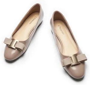 C.Paravano Women's Ballet Flats | Round Toe Bow Accent Shoes with Metallic Buckle | Soft Leather Slip-Ons for Work Commute, Office & Date NightsEvening Events, Business Travel & Dating