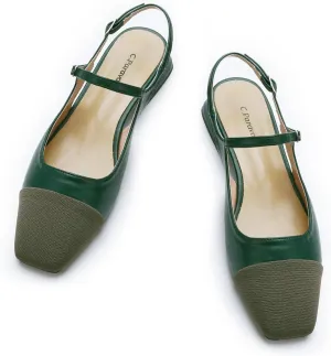 C.Paravano Women's Slingback | Square Toe Slingback Flats | Ankle Strap Flats Sandals | Slip on Casual Flats Shoes | Leather Dress Shoes for Wedding