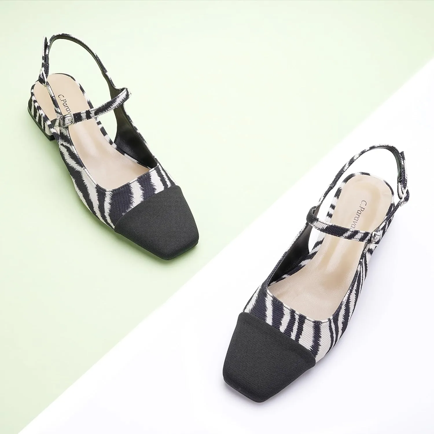 C.Paravano Women's Slingback | Square Toe Slingback Flats | Ankle Strap Flats Sandals | Slip on Casual Flats Shoes | Leather Dress Shoes for Wedding