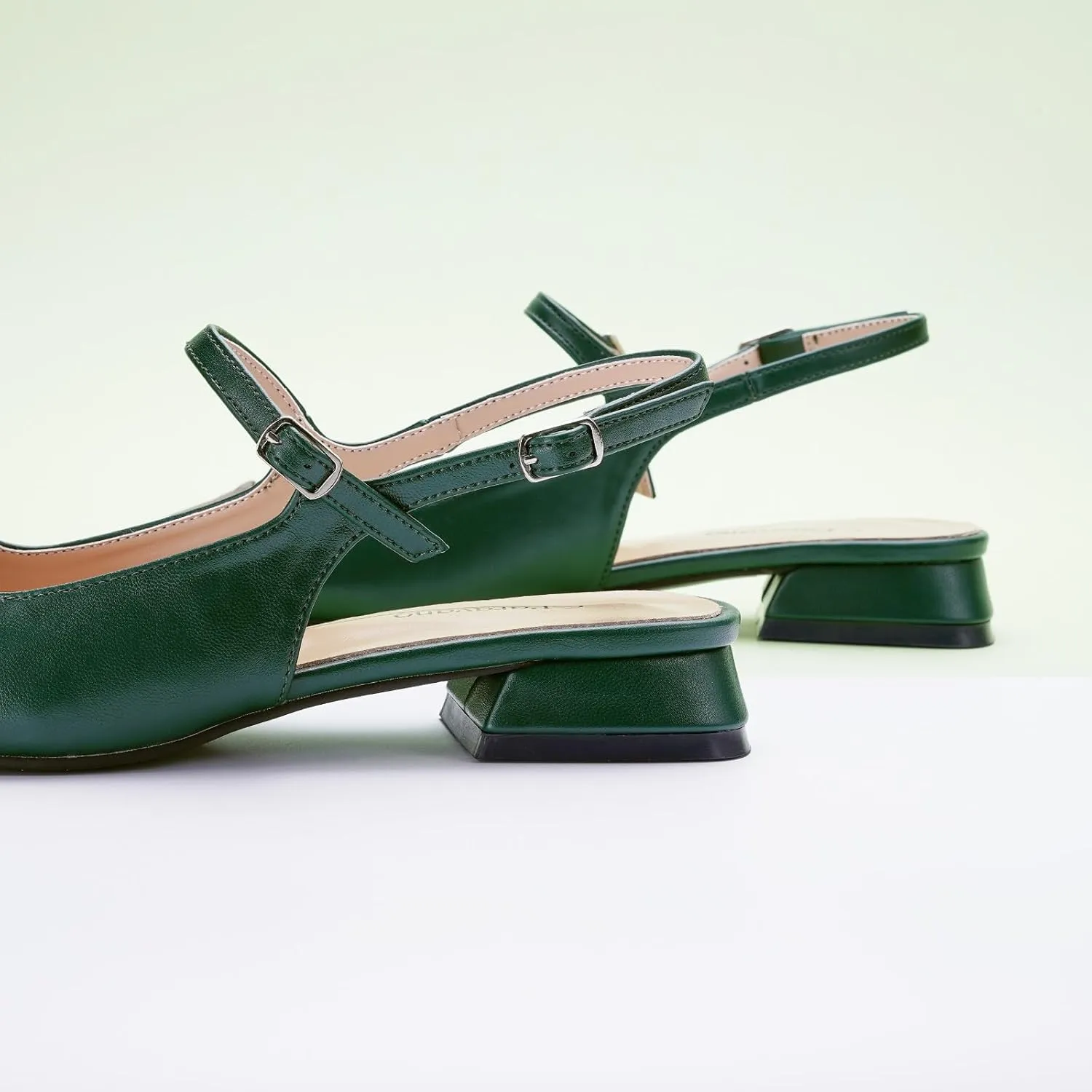 C.Paravano Women's Slingback | Square Toe Slingback Flats | Ankle Strap Flats Sandals | Slip on Casual Flats Shoes | Leather Dress Shoes for Wedding