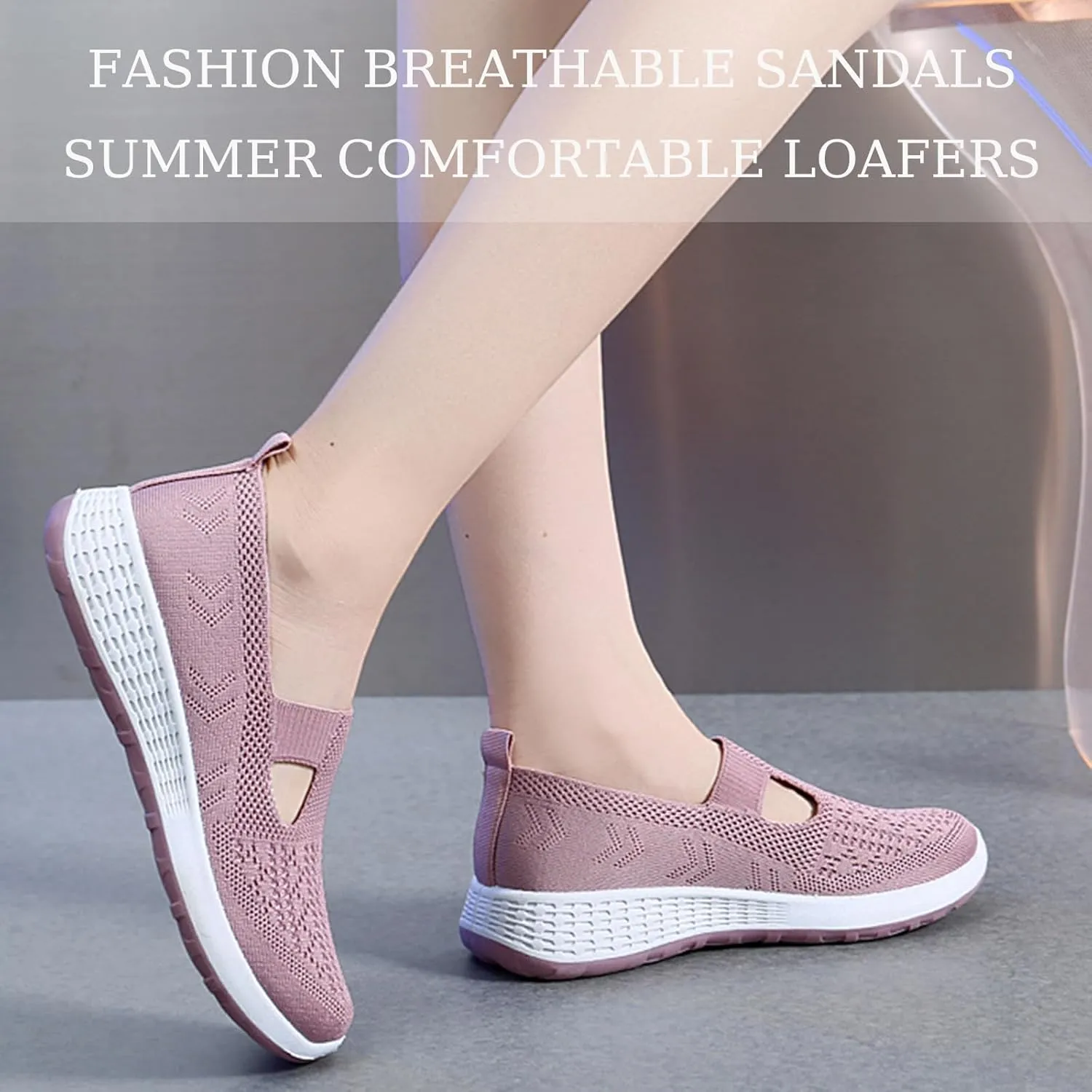 Crepuscute Women's Hollow Out Mesh Orthopedic Loafers Slip On Outdoor Non-Slip Comfort Breathable Fashion Walking Shoes Summer Travel Working Lightweight Flat Causal Shoes