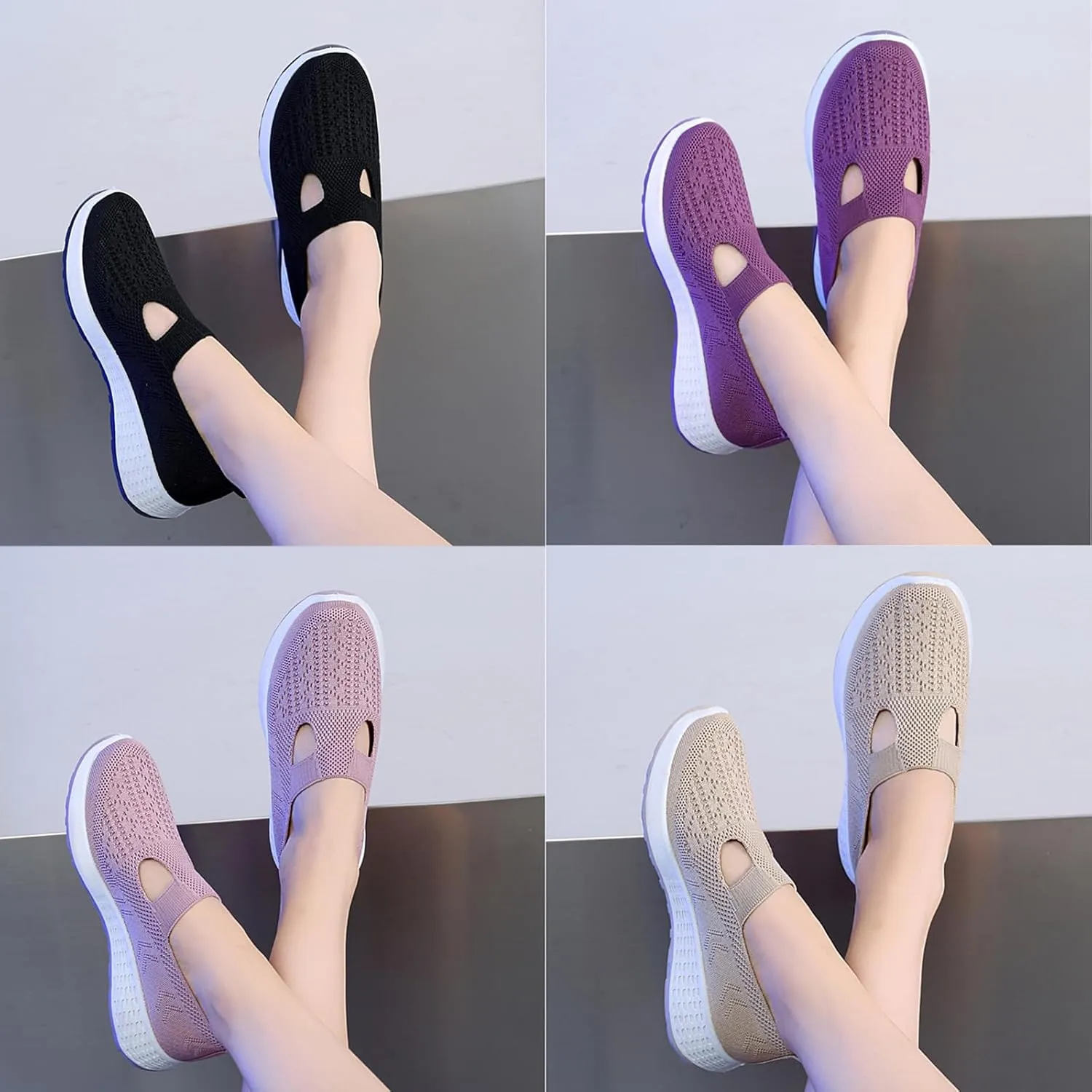 Crepuscute Women's Hollow Out Mesh Orthopedic Loafers Slip On Outdoor Non-Slip Comfort Breathable Fashion Walking Shoes Summer Travel Working Lightweight Flat Causal Shoes