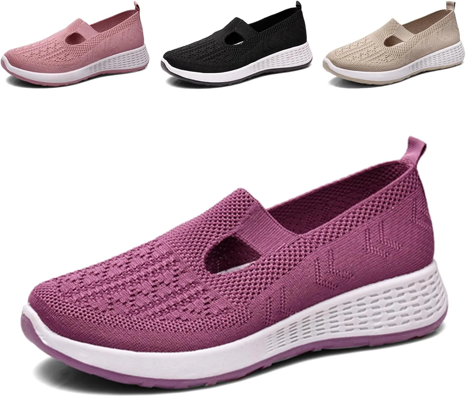Crepuscute Women's Hollow Out Mesh Orthopedic Loafers Slip On Outdoor Non-Slip Comfort Breathable Fashion Walking Shoes Summer Travel Working Lightweight Flat Causal Shoes